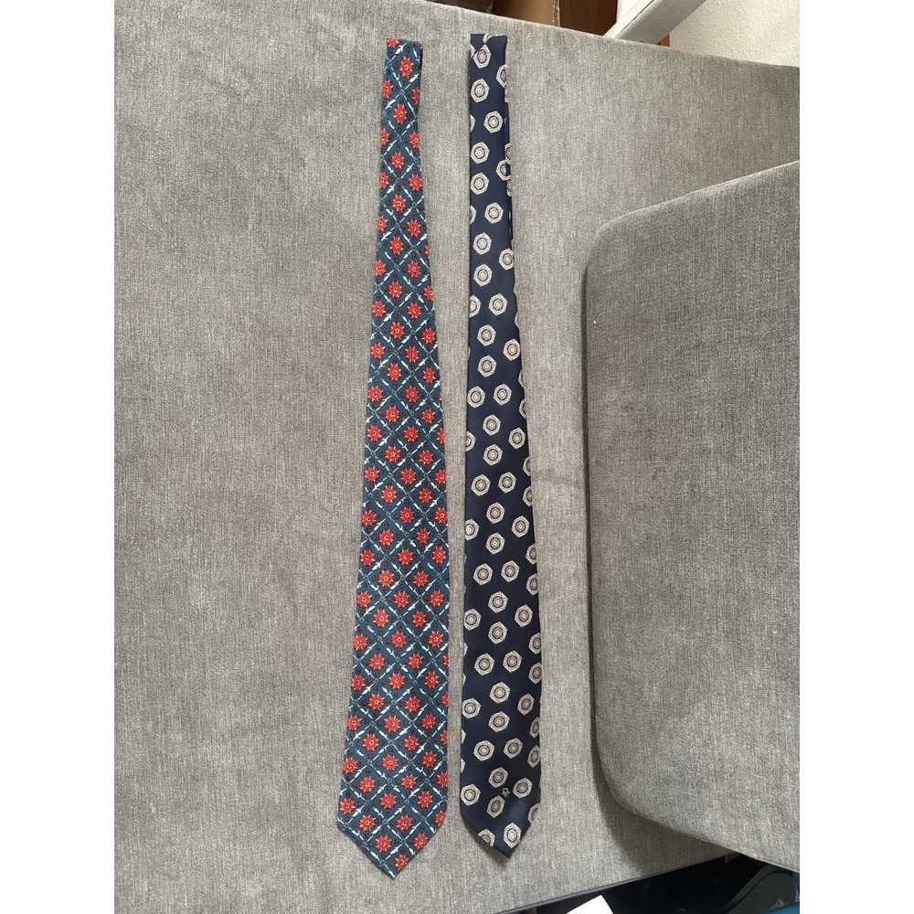 Christian Dior Monsieur‎ Neck Tie X2 Red And Teal Floral Navy Blue And Gold